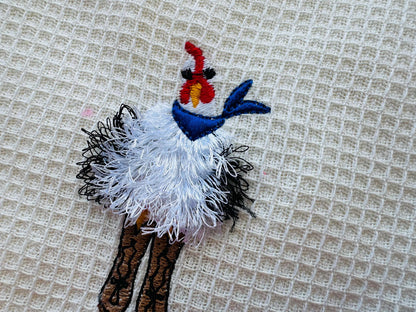 Fringed Fluffy Chicken with neck Bandanna and Cowboy Boots fur farm