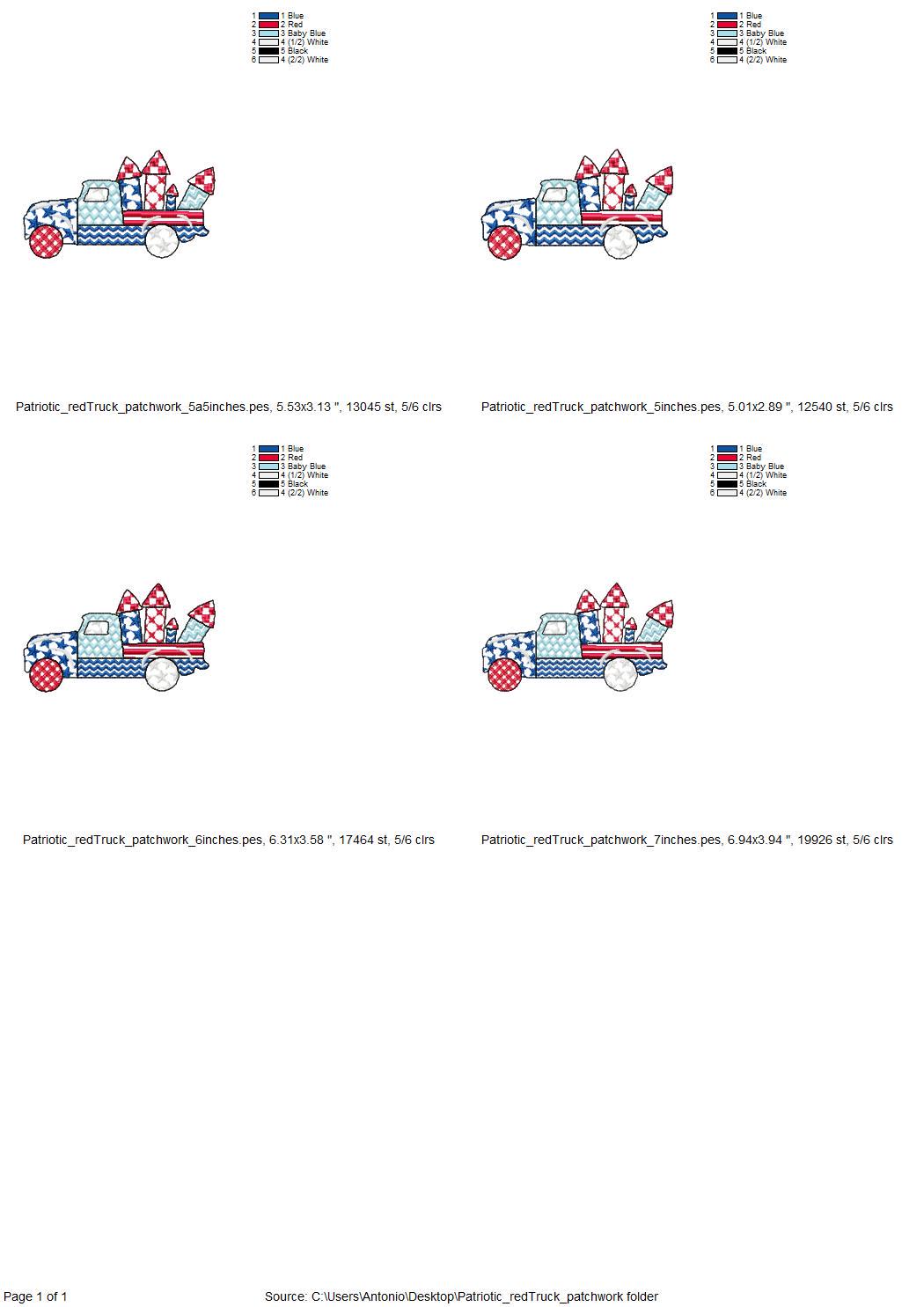 Patriotic Patchwork Red Truck patterned Truck outline boys machine