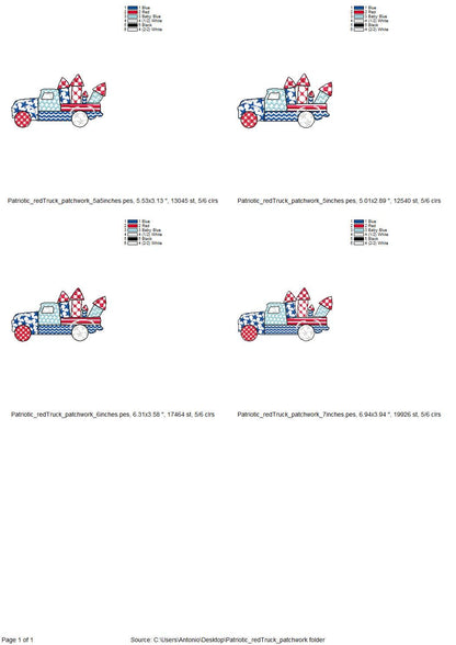 Patriotic Patchwork Red Truck patterned Truck outline boys machine