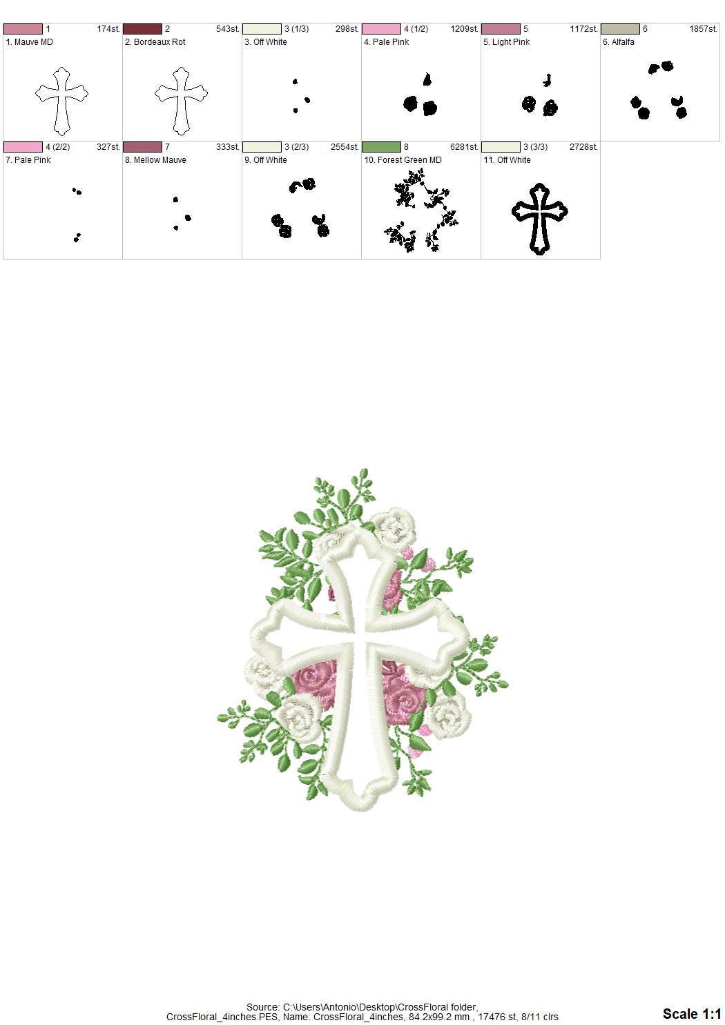 Floral Rose Cross Outline Applique