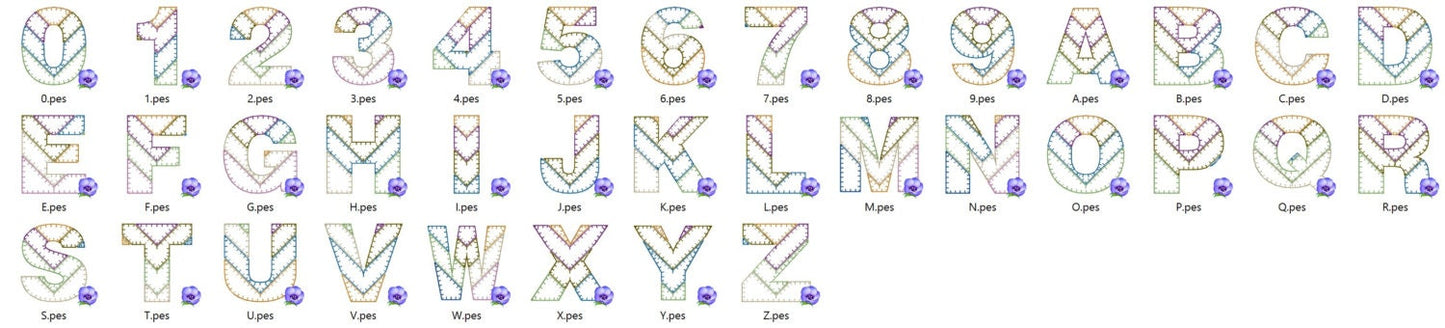 Diagonal Patchwork Rag Edges Font Applique