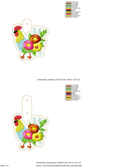 Floral Rooster Keychain
