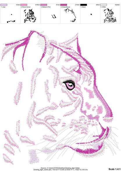 Tiger silhouette Glow in the dark special machine embroidery designs in