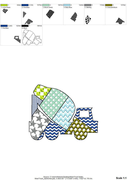 Patchwork Construction Vehicle SET of 4 Tractor Mixer Digger Truck