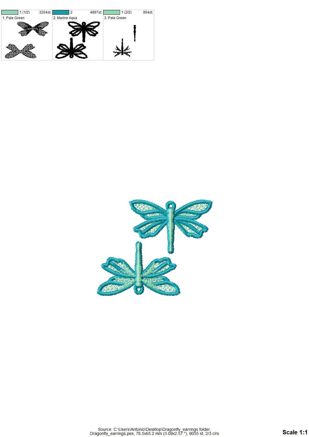 Dragonfly Earrings or Charm FSL