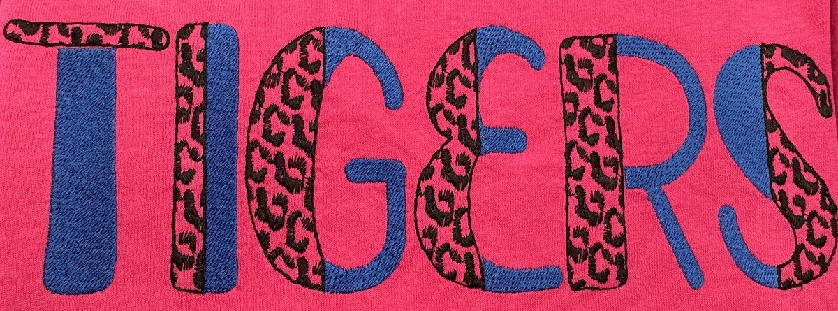 Split Font Leopard spots and fill stitch Duo font 2 colors alphabet