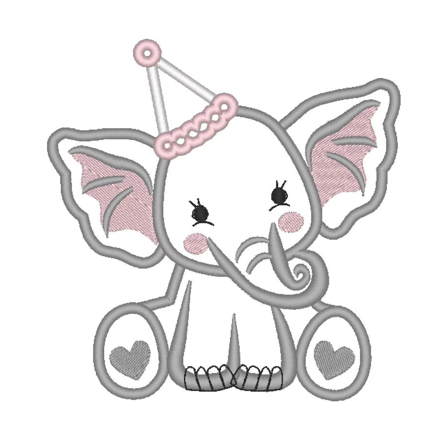 Elefante com chapéu de aniversário em aplique