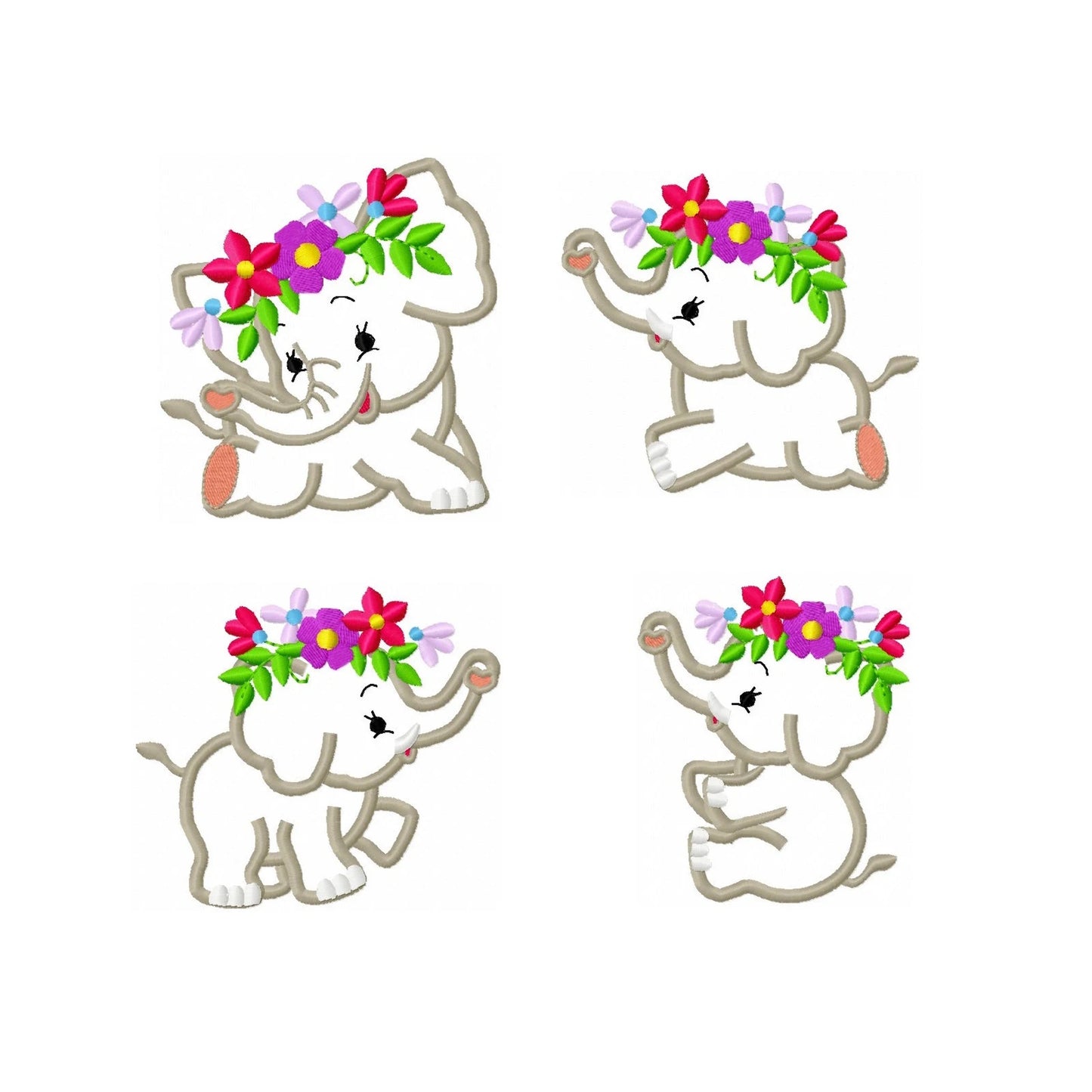 Little Elephant with Floral Crown Set of 4