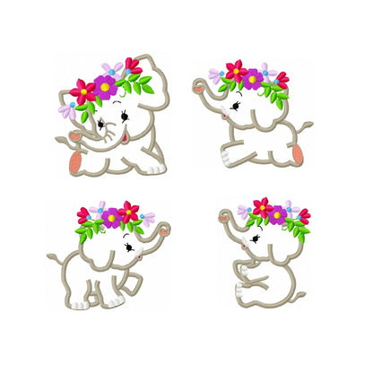 Little Elephant with Floral Crown Set of 4