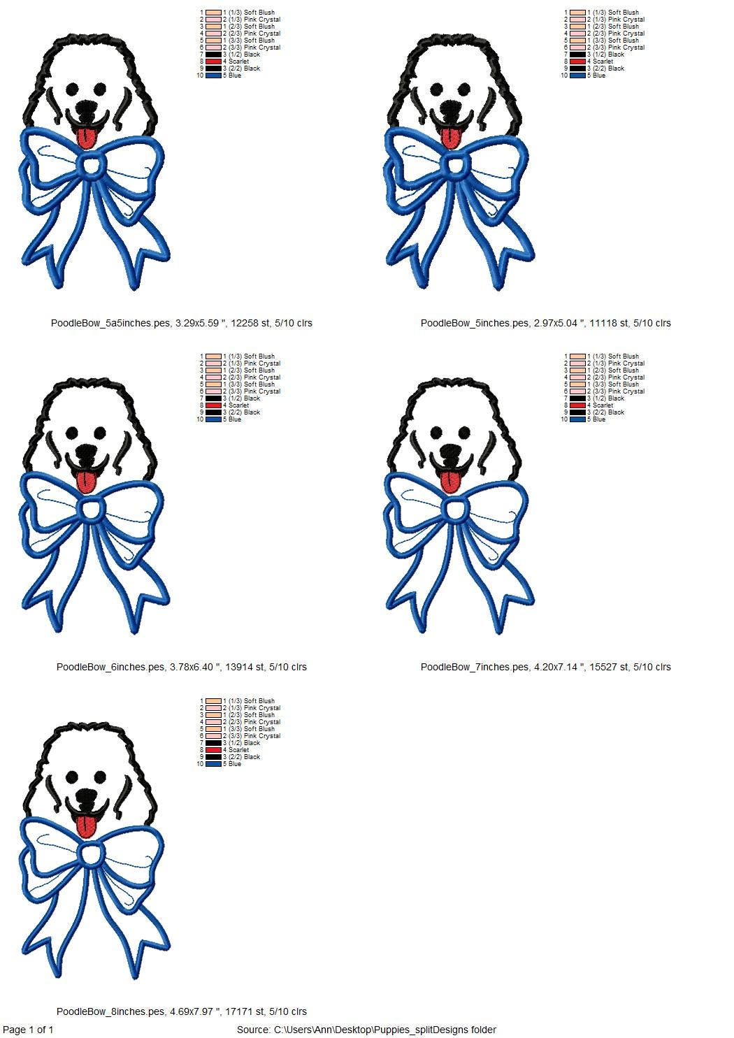 Poodle Dog and Bow Applique