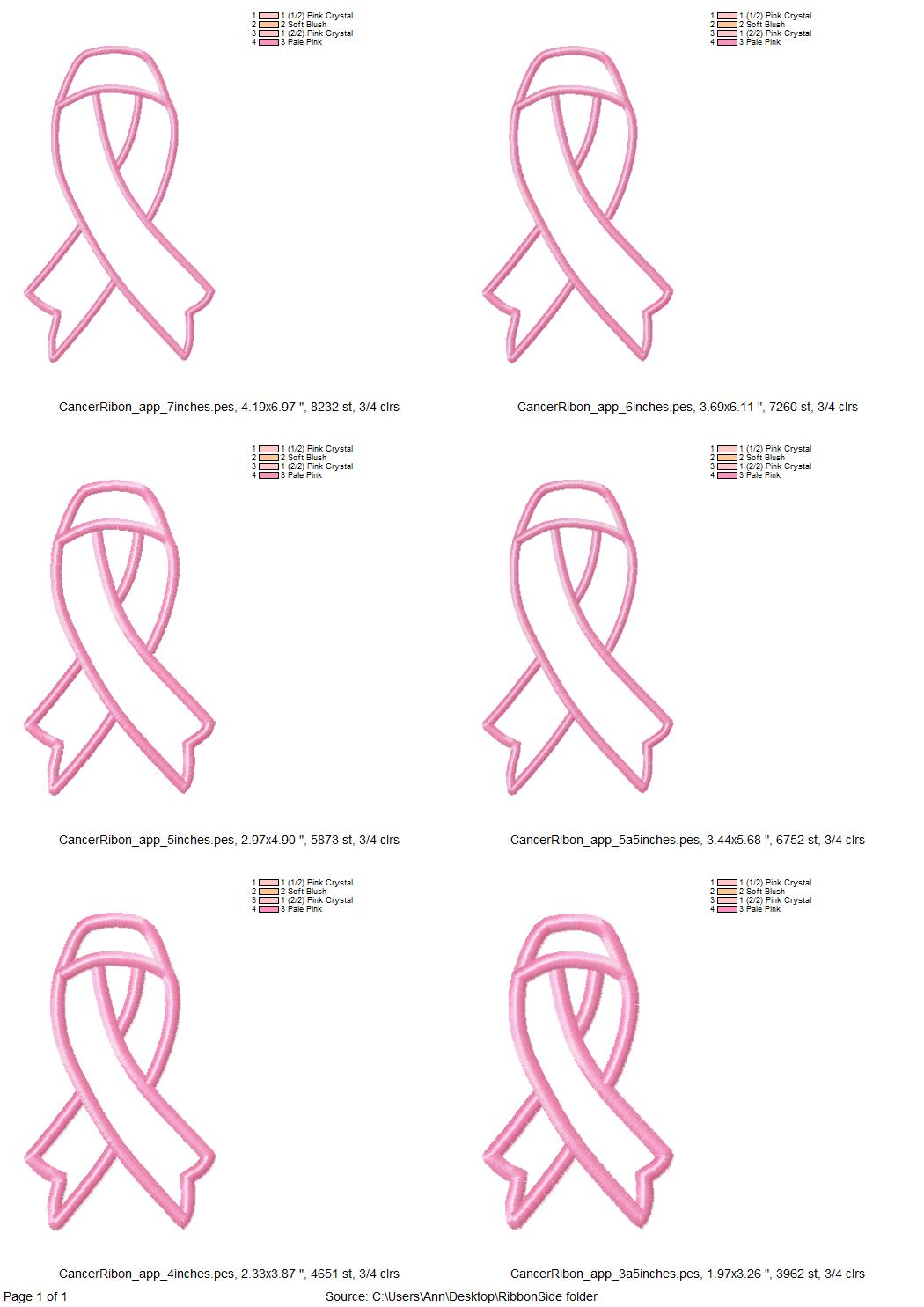 Cancer Ribbon Side Bow Applique