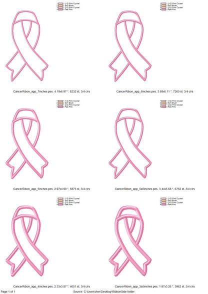 Cancer Ribbon Side Bow Applique