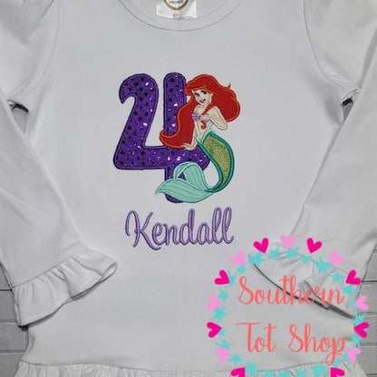 Girly with wide satin stitch Birthday Numbers Applique kids outfit