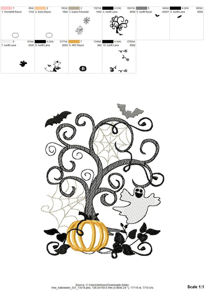 Halloween Scene Sketch Stitch Applique