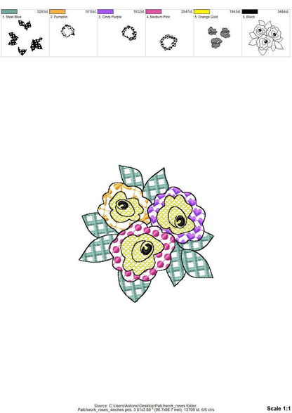 Patchwork Rose flower floral bouquet summer garden patterned outline