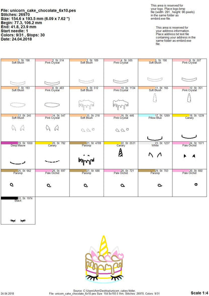 Unicorn birthday chocolate cake applique machine embroidery designs