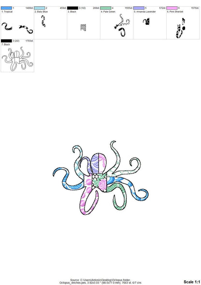 Patchwork Octopus patterned sea life ocean fish animal Tentacles