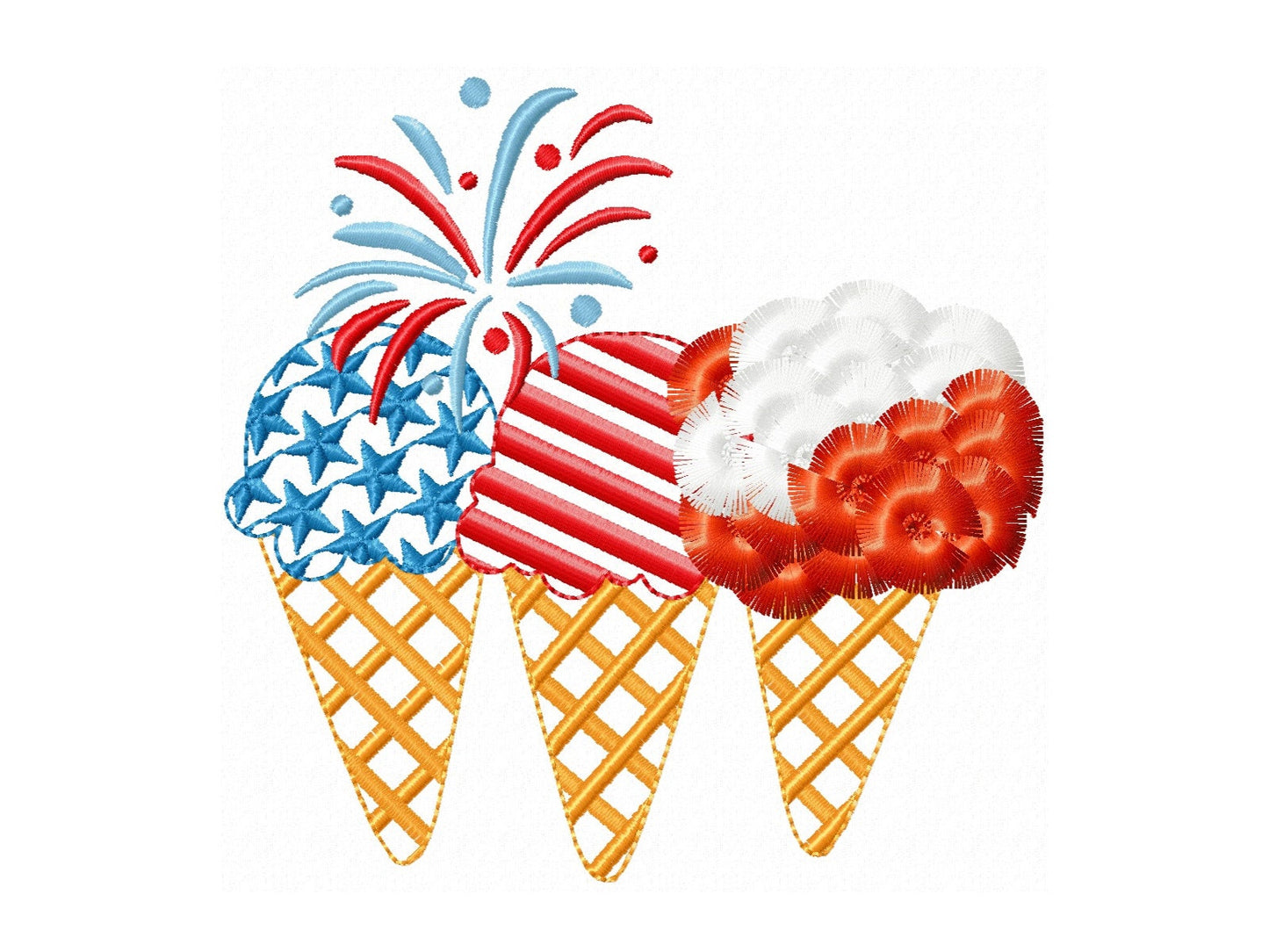 Patriotic Fringed Fluffy Ice Cream Cone Trio