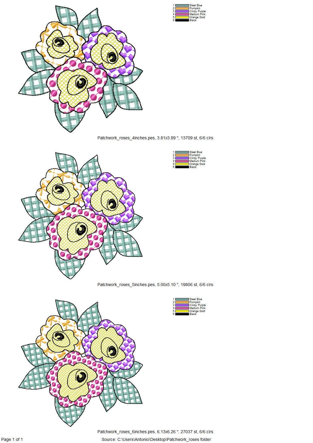 Patchwork Rose flower floral bouquet summer garden patterned outline