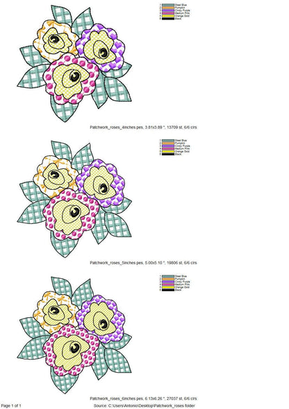 Patchwork Rose flower floral bouquet summer garden patterned outline