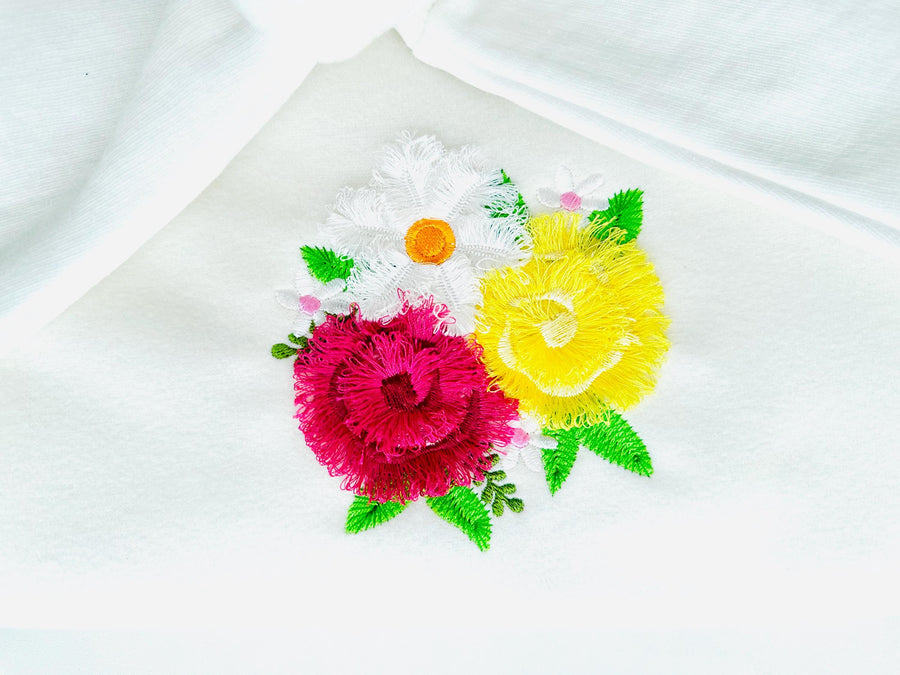 Three Fringed Flower Summer Garden Floral Bouquet fluffy fringe Rose