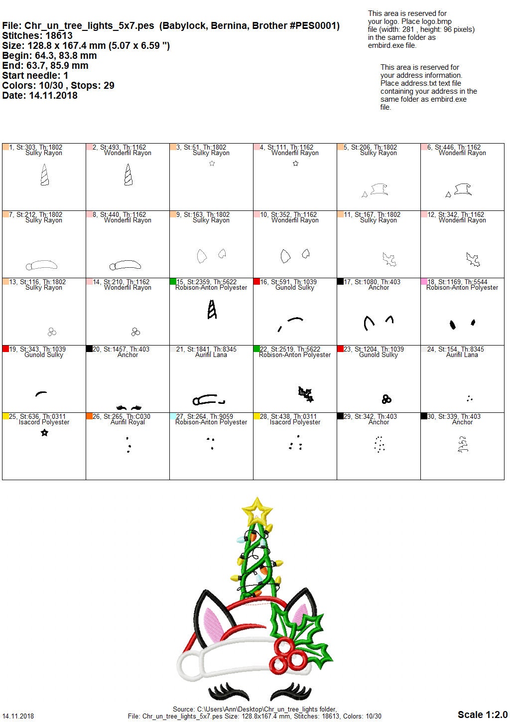 Christmas Unicorn Head with Christmas Tree