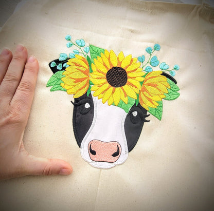 Sunflower Cow face Heifer cow head with fall autumn sunflower floral