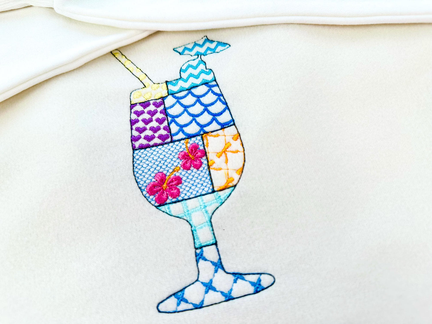 Patchwork Summer Cocktail with Straw Umbrella beach pool party drink