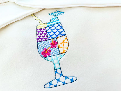 Patchwork Summer Cocktail with Straw Umbrella beach pool party drink