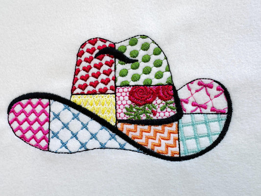Patchwork Cowboy Hat patterned silhouette outline machine embroidery