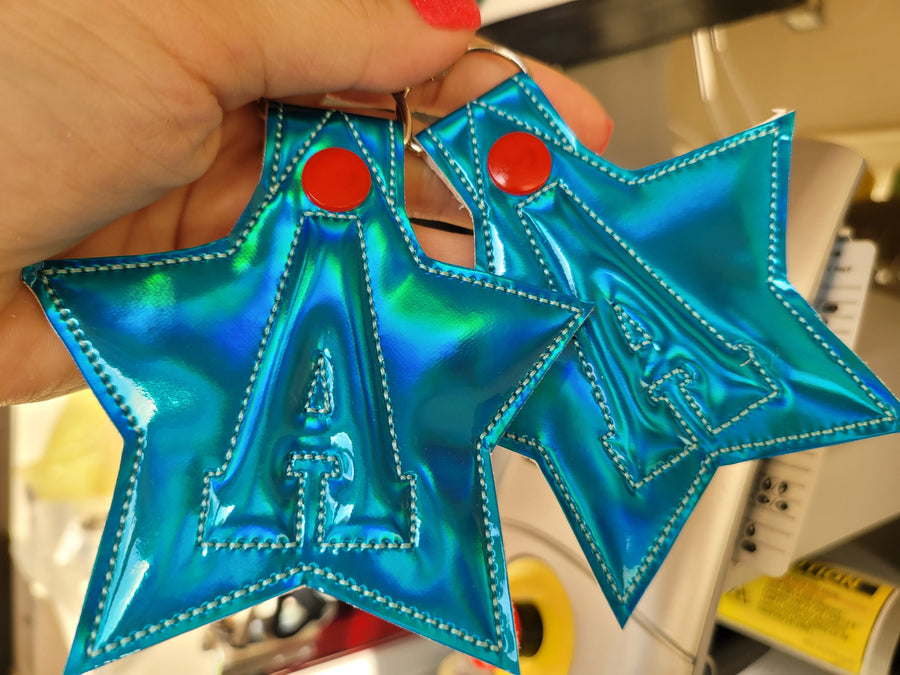 Special Puffy foam Star shape Key Fob snap tab Monogram A-Z machine