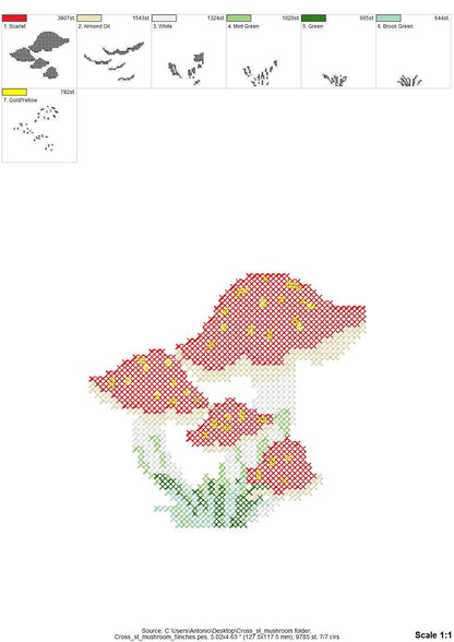 Cross stitch Mushroom woodland forest Amanita Fly Mushroom machine