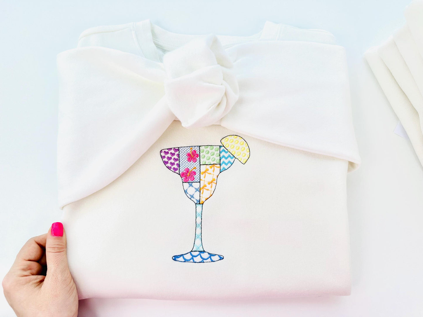 Patchwork Summer Martini Cocktail or Dessert Drink Glass beach pool