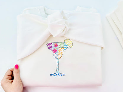 Patchwork Summer Martini Cocktail or Dessert Drink Glass beach pool