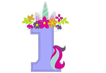 Floral Unicorn with Tail Birthday Numbers Applique