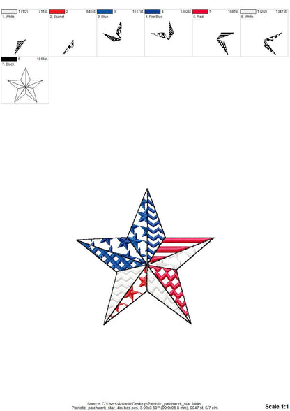 Patchwork US flag Patriotic Star outline stars and stripes patterned