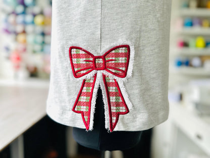 Fringed Christmas Gingham Plaid Bow