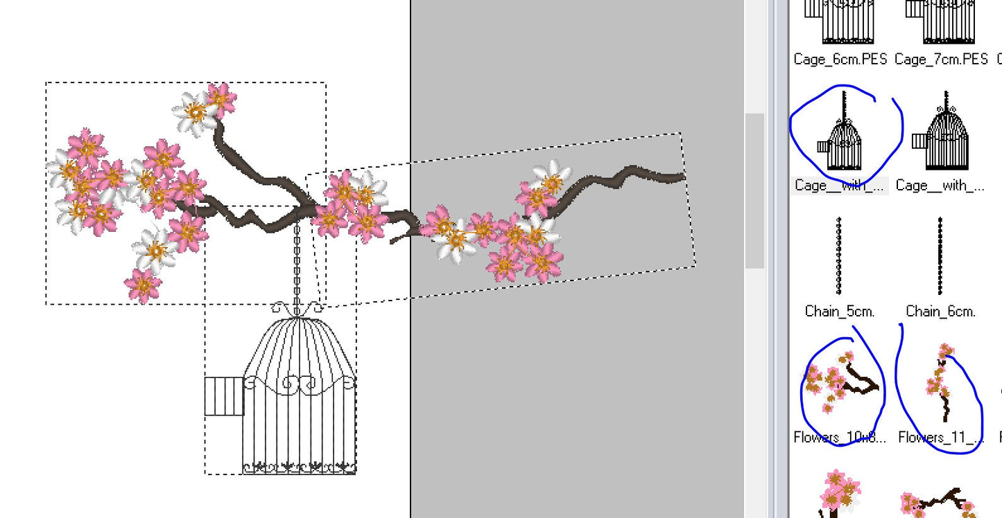 Cherry Blossom mini Flowers Birds and Cage awesome machine embroidery
