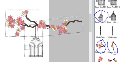 Cherry Blossom mini Flowers Birds and Cage awesome machine embroidery