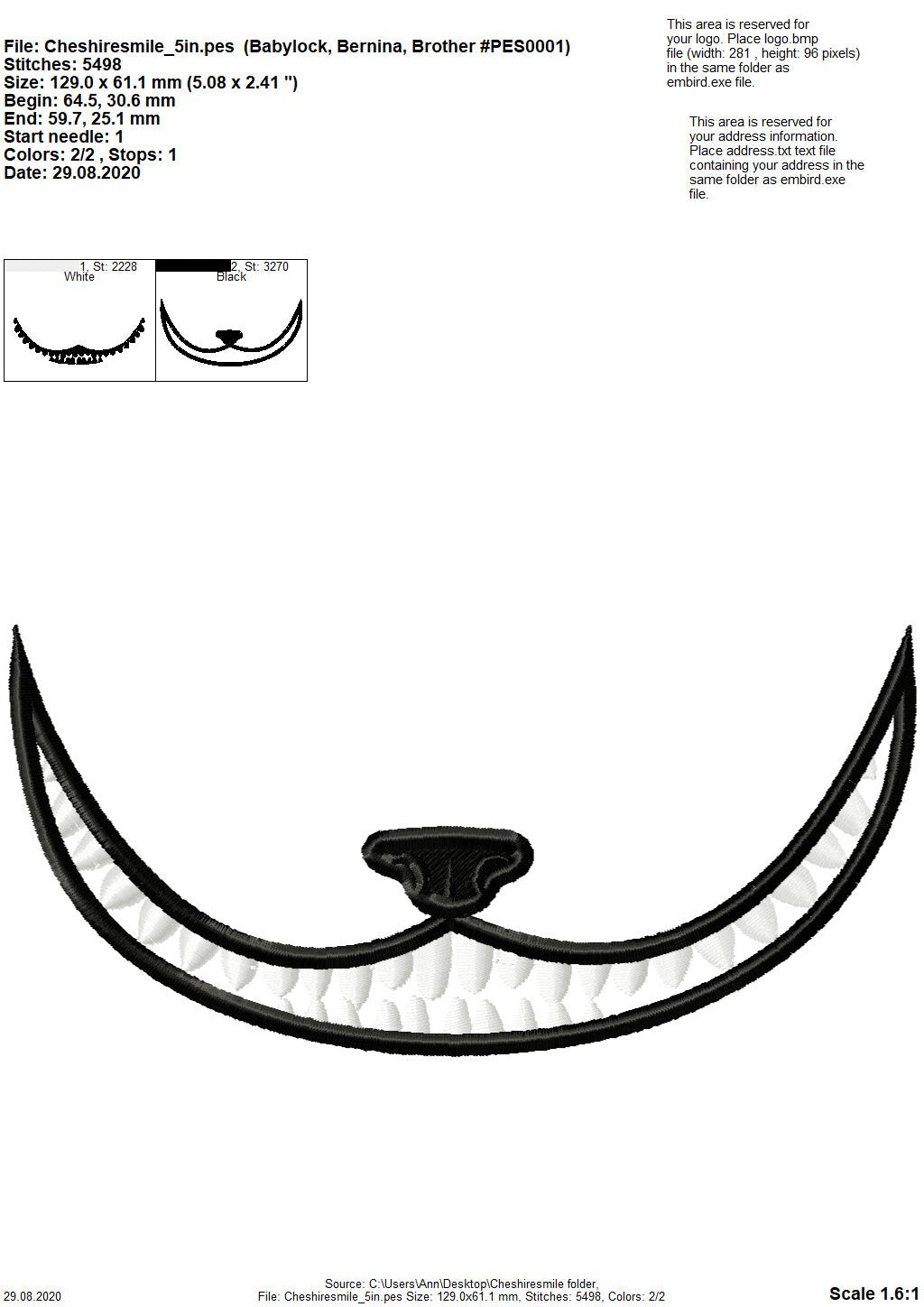 Cheshire Cat smile face mask Cat face machine embroidery designs 3.5,