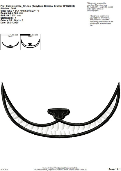 Cheshire Cat smile face mask Cat face machine embroidery designs 3.5,