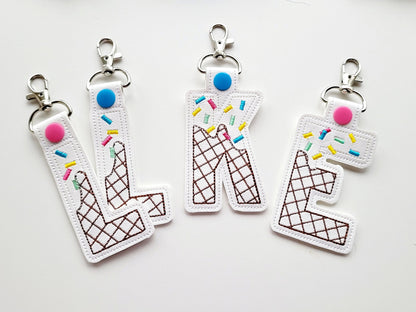 Ice Cream Cone Monogram Keychain