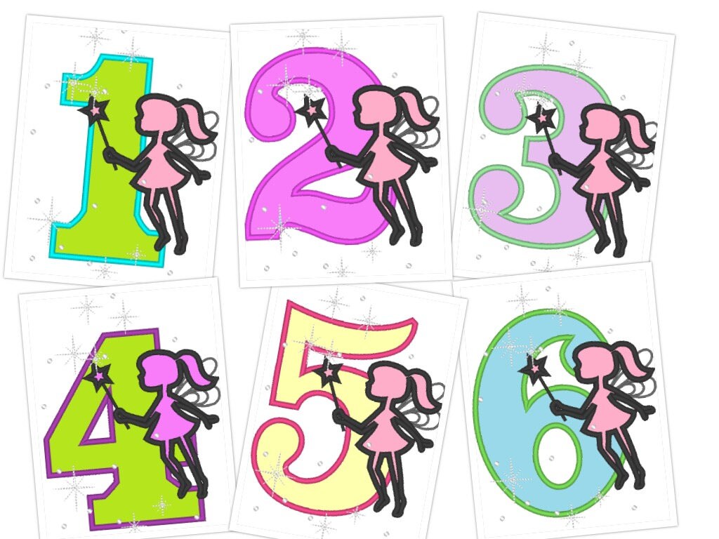 Little Fairy Outline Birthday Numbers Applique