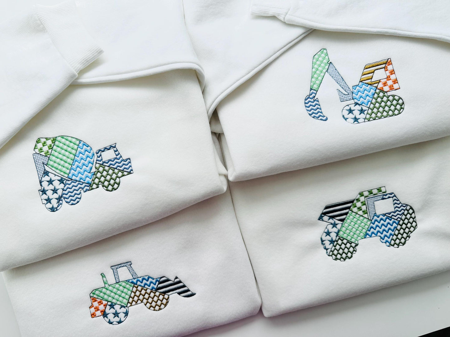 Patchwork Construction Vehicle SET of 4 Tractor Mixer Digger Truck