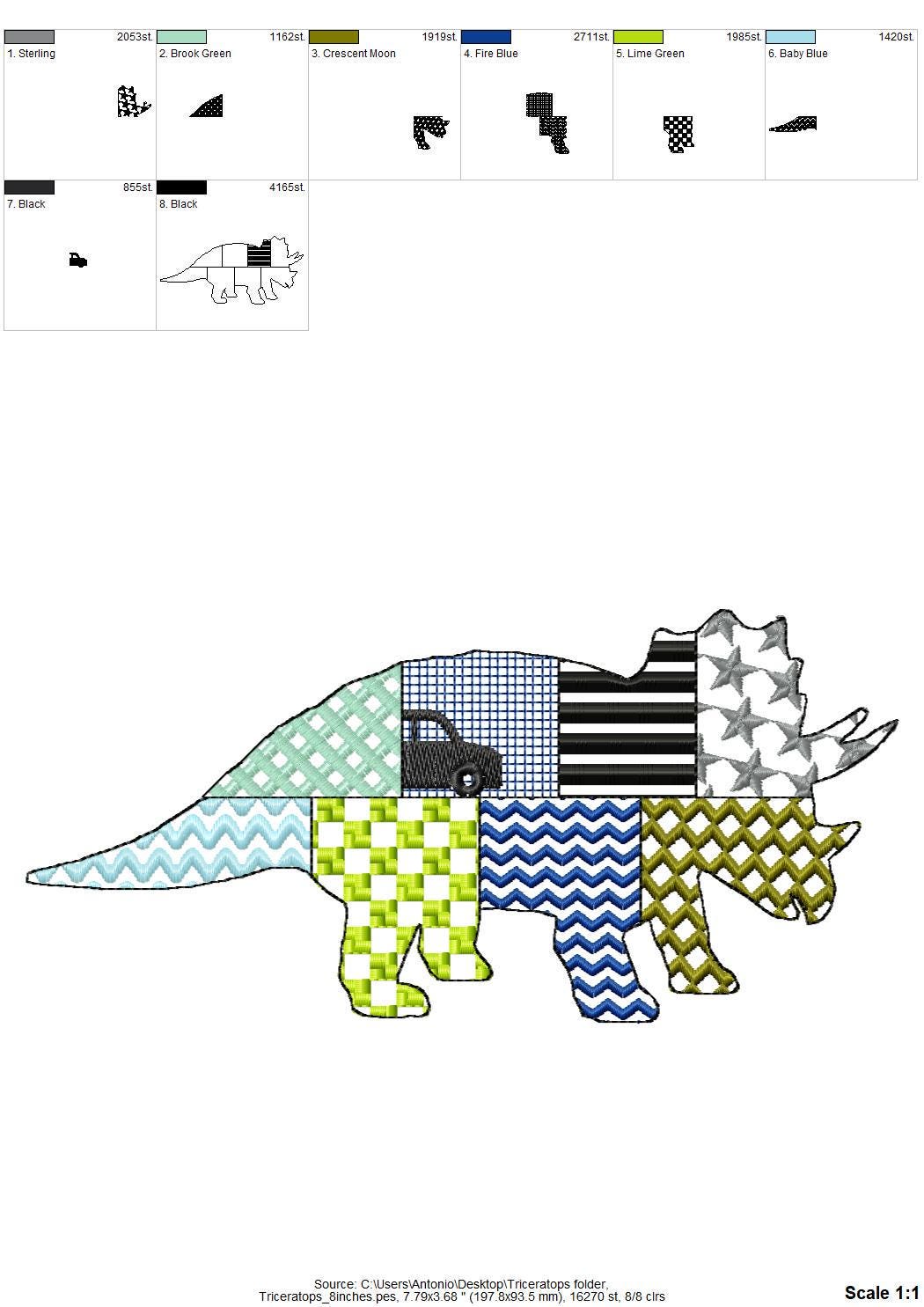 Patchwork Triceratops Dinosaur Jurassic animal Dino silhouette