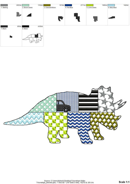 Patchwork Triceratops Dinosaur Jurassic animal Dino silhouette