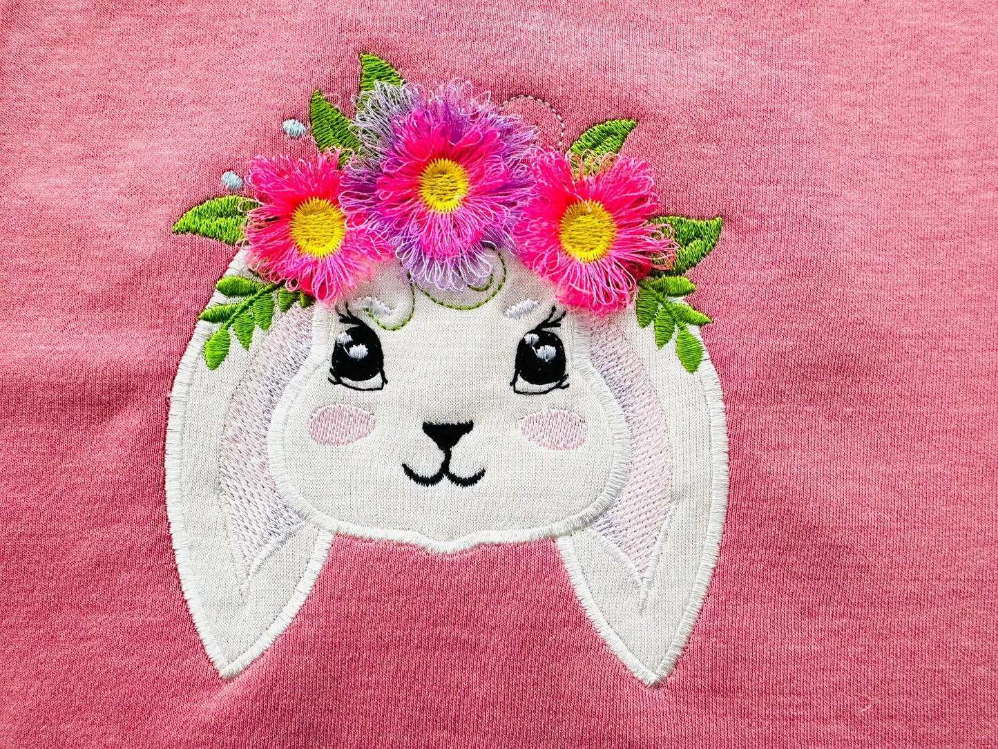 Fringed Floral Crown Cute Bunny Applique