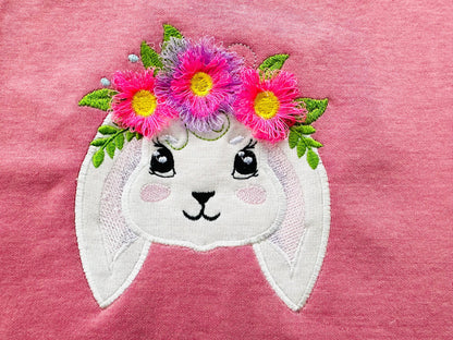 Fringed Floral Crown Cute Bunny Applique