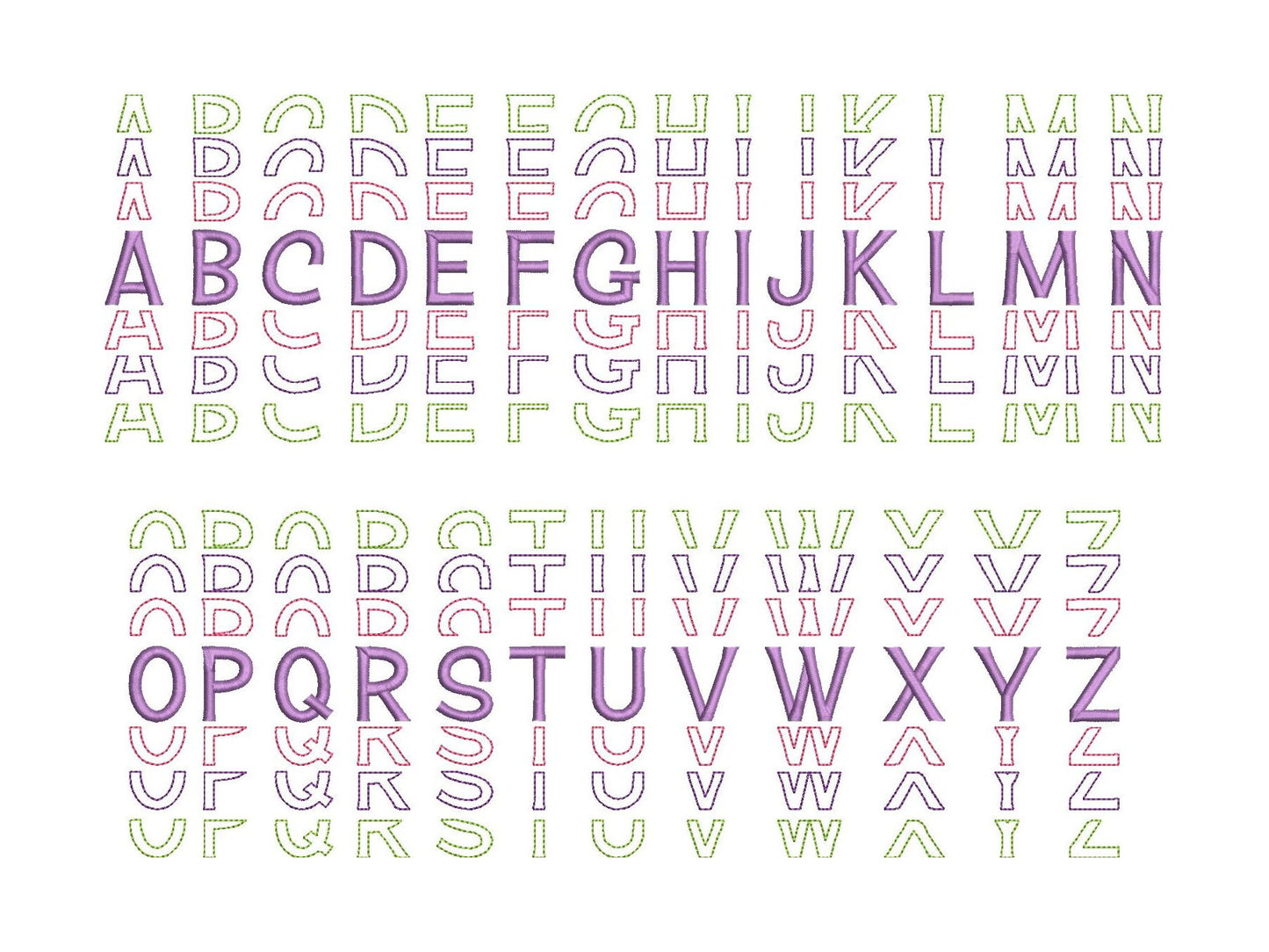 Stacked Font satin stitch and outline trend alphabet letters awesome