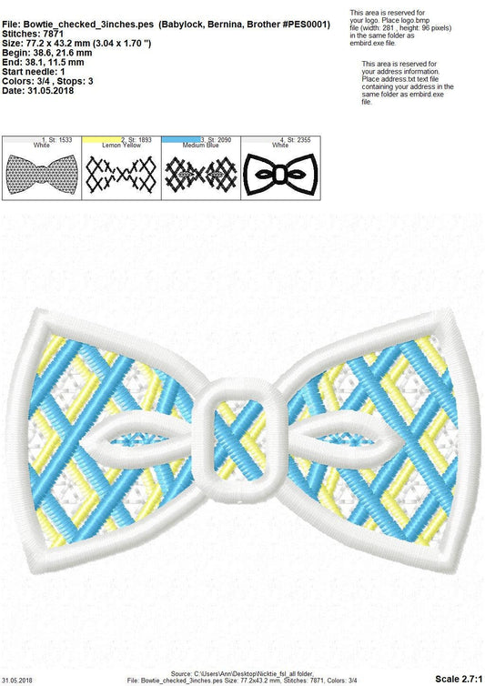 Checked Lace little boy Bow Tie FSL Freestanding machine embroidery